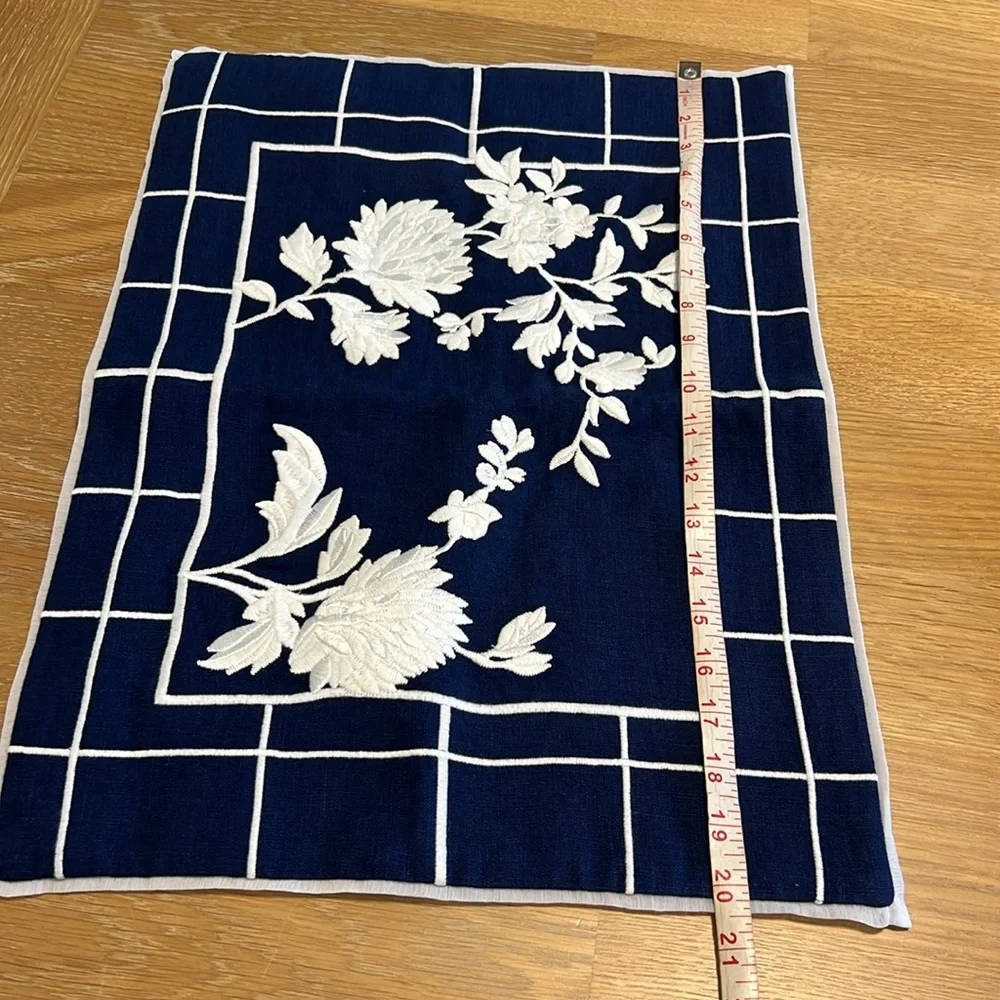 4 Pcs Ralph Lauren Navy and White Floral Embroidered Cushion Cover New